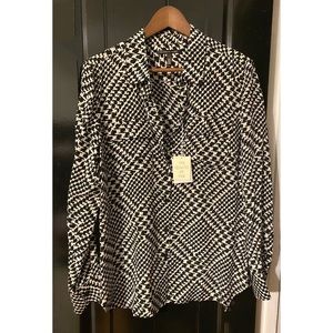 Houndstooth 100% Silk button down VS Blouse